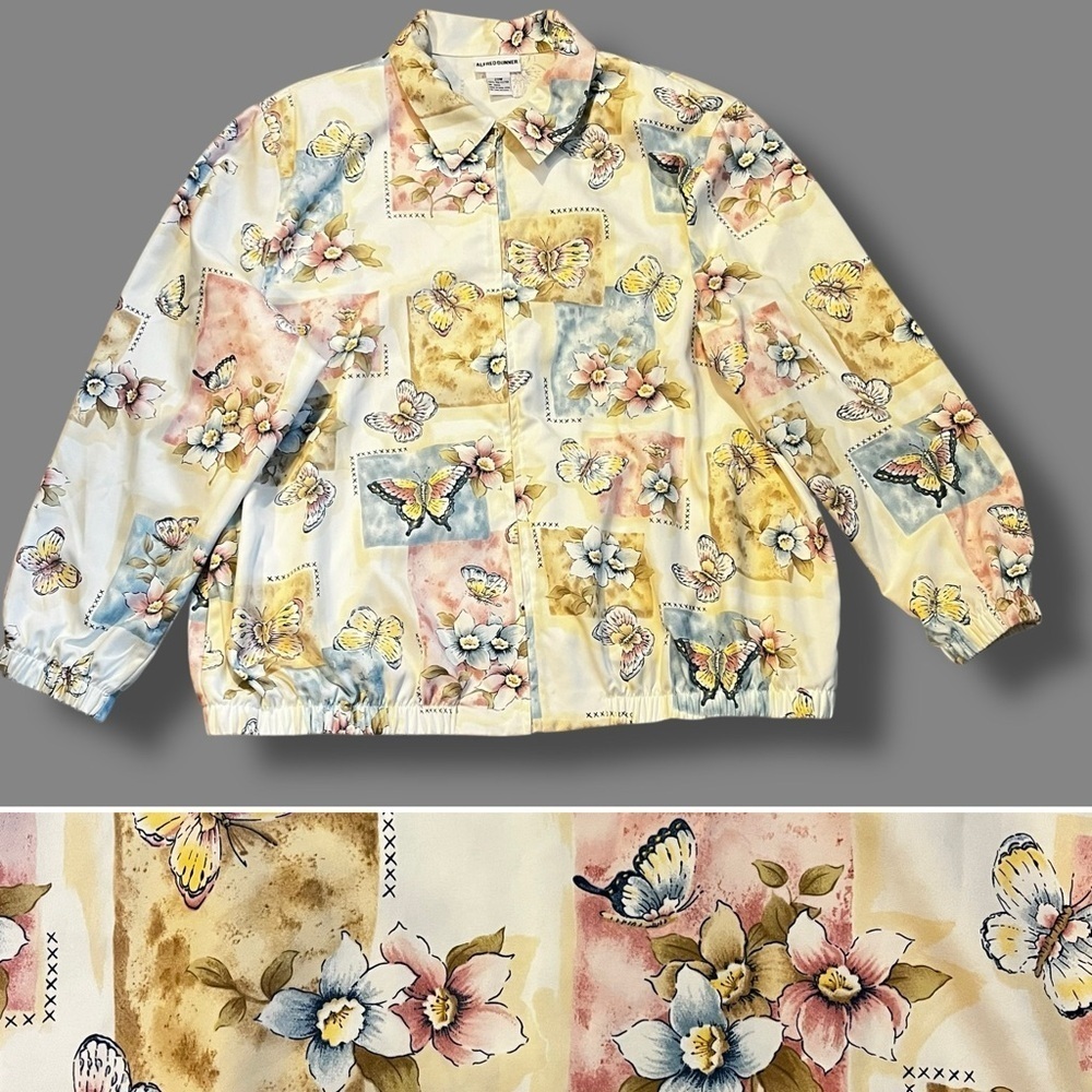 Vintage 90s Alfred Dunner Zip Jacket Butterfly Print Granny Cottage Core SZ 20W